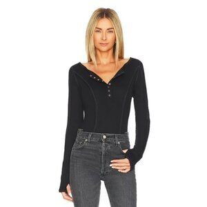 Free PEOPLE Black Sloane Button Front Bodysuit size Medium